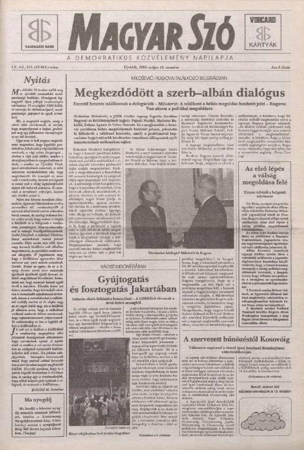 Magyar Szó, 55. évf. 1998. május 16. 116. sz. 1–16. oldal