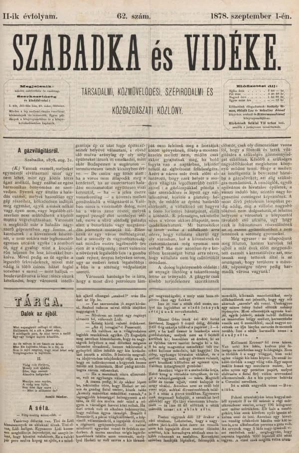 Szabadka és vidéke, 2. évf. 1878. szeptember 1. 62. sz.