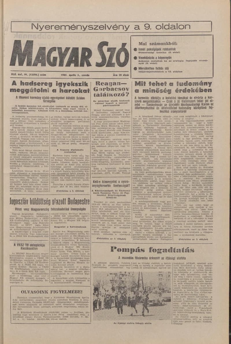 Magyar Szó, 42. évf. 1985. április 3. 91. sz. 1–16. oldal