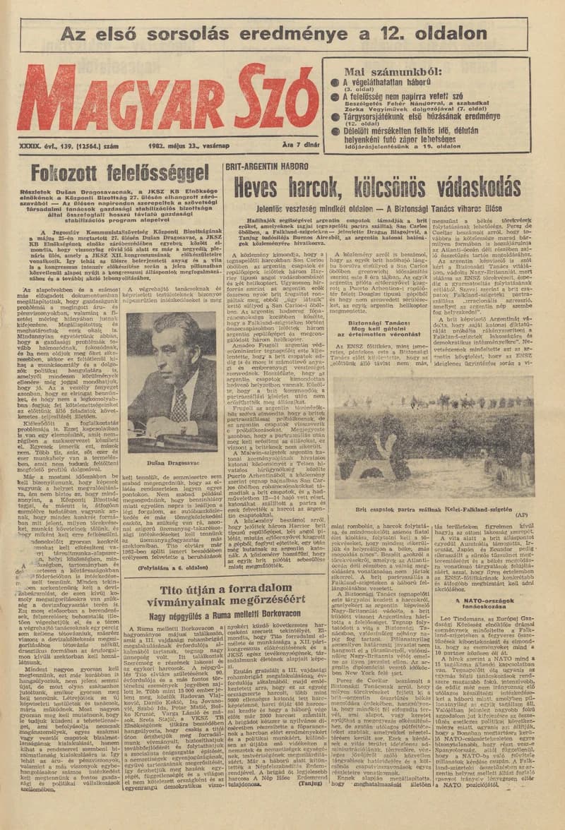 Magyar Szó, 39. évf. 1982. május 23. 139. sz. 1–36. oldal