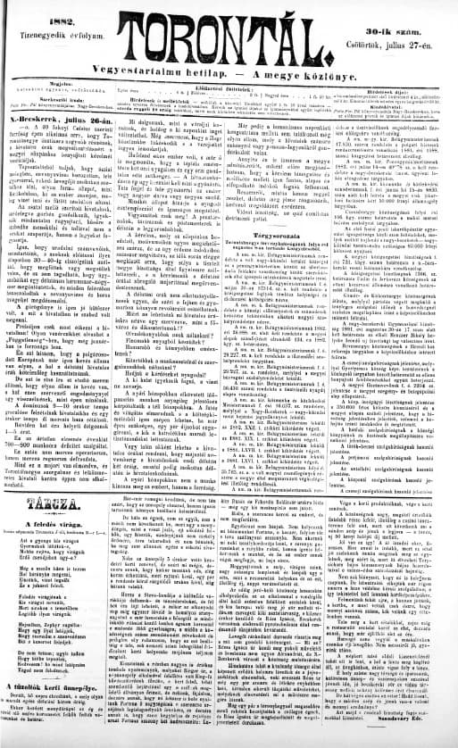 Torontál, 11. évf. 1882. július 27. 30. sz.