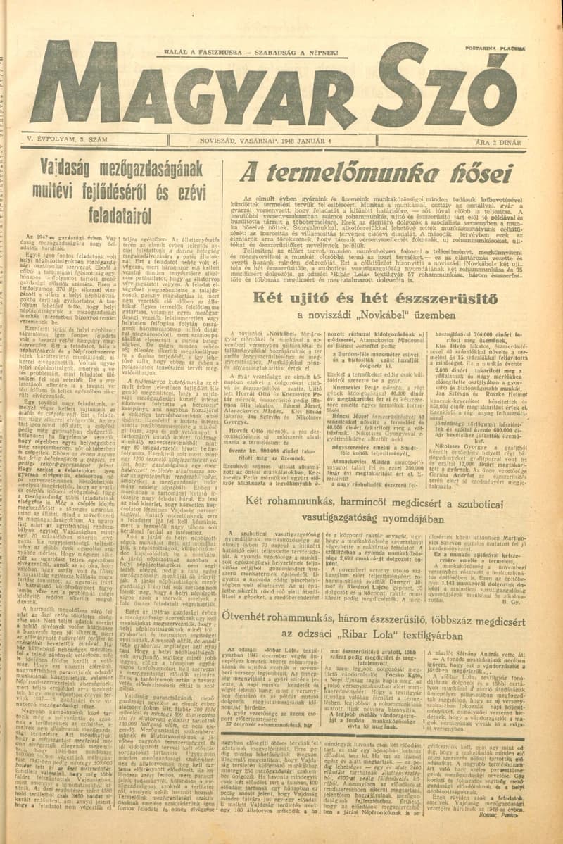 Magyar Szó, 5. évf. 1948. január 4. 3. sz. 1–8. oldal
