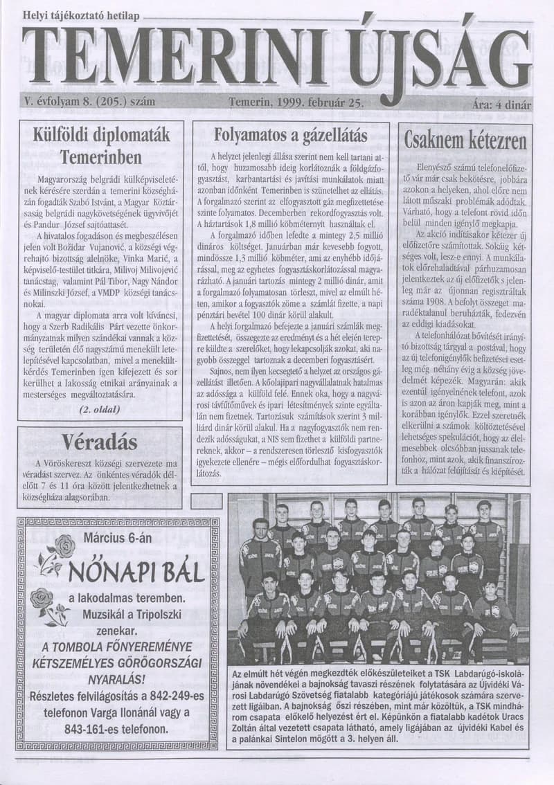 Temerini Újság, 5. évf. 1999. február 25. 8. sz.