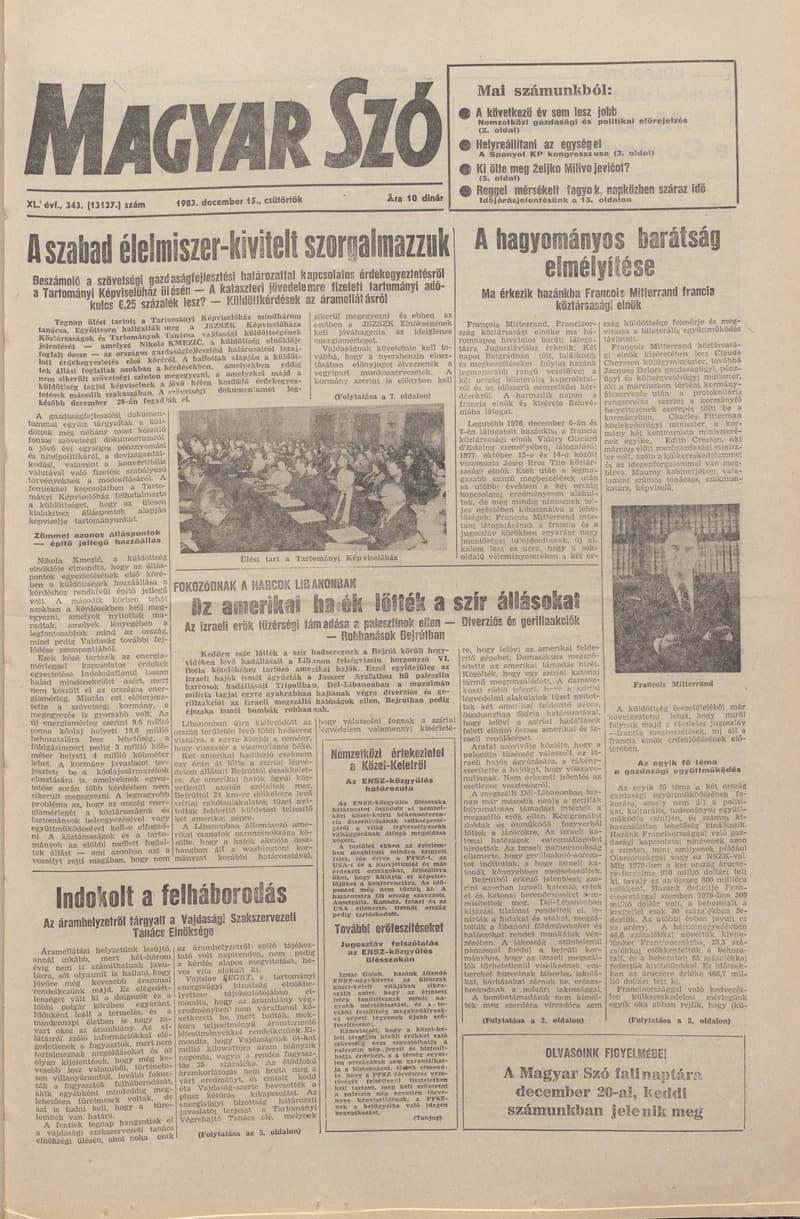 Magyar Szó, 40. évf. 1983. december 15. 343. sz.