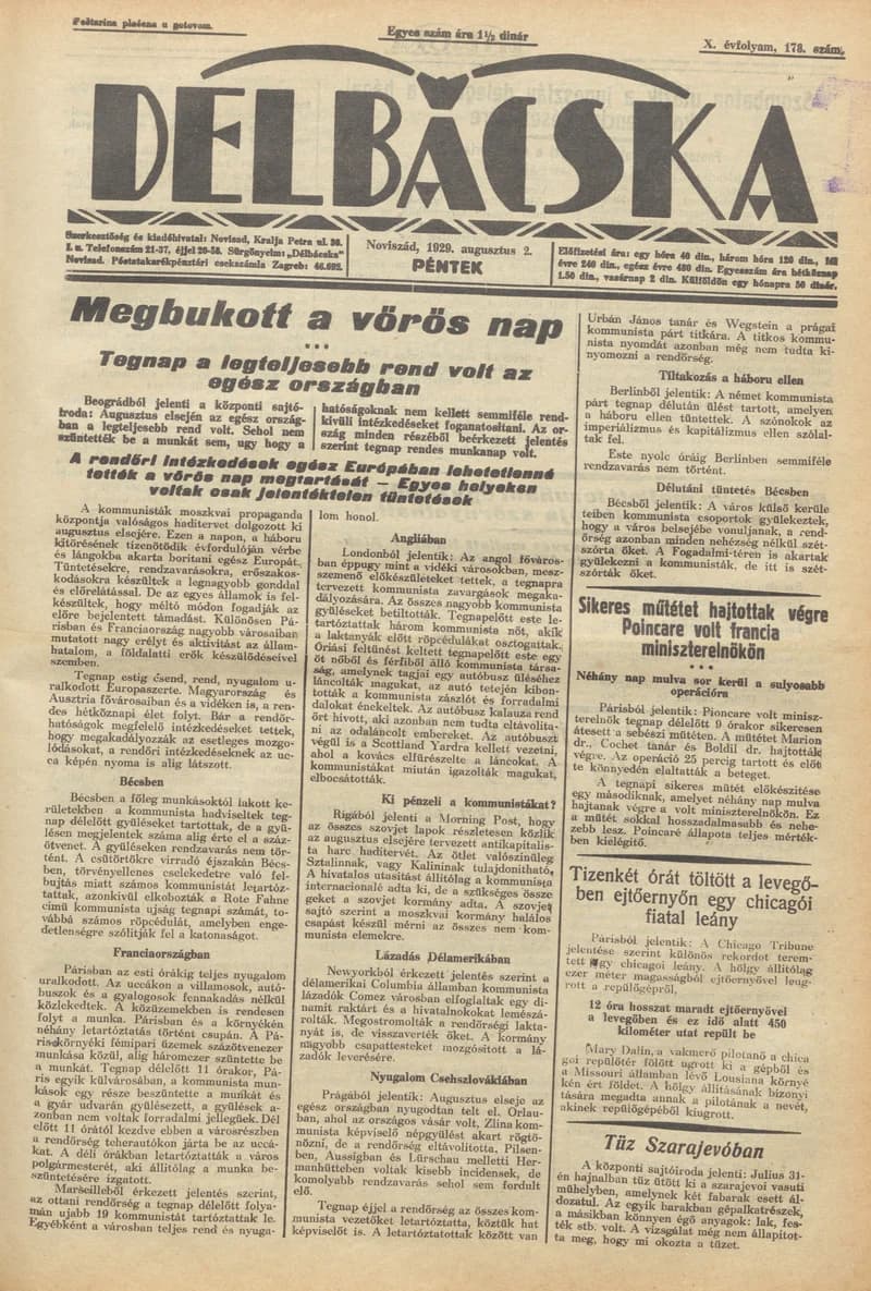 Délbácska, 10. évf. 1929. augusztus 2. 178. sz.
