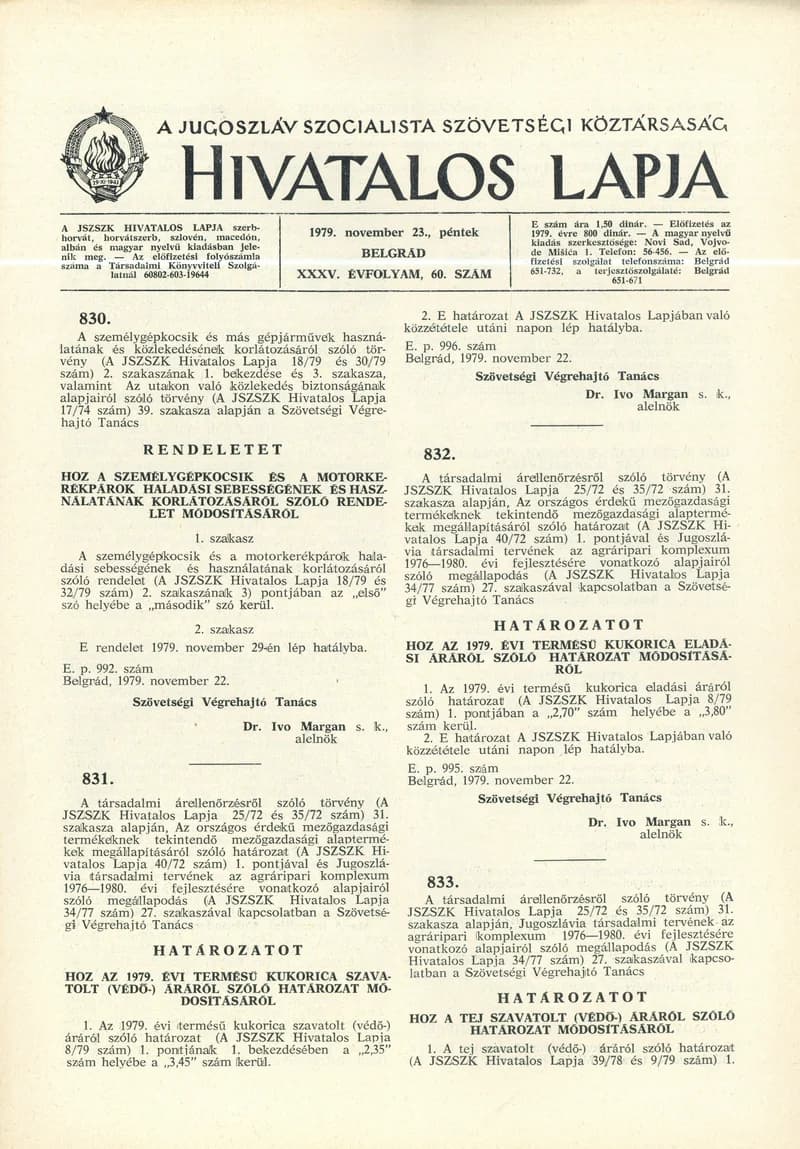 A Jugoszláv Szocialista Szövetségi Köztársaság Hivatalos Lapja, 35. évf. 1979. november 23. 60. sz. 1777–1780. oldal