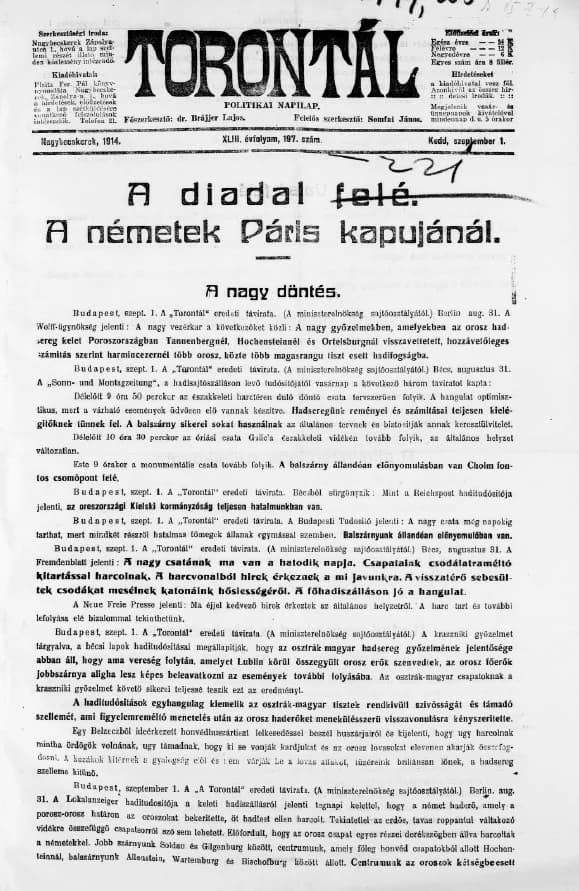 Torontál, 43. évf. 1914. szeptember 1. 197. sz.