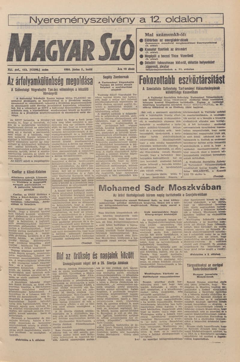 Magyar Szó, 41. évf. 1984. június 5. 153. sz. 1–20. oldal