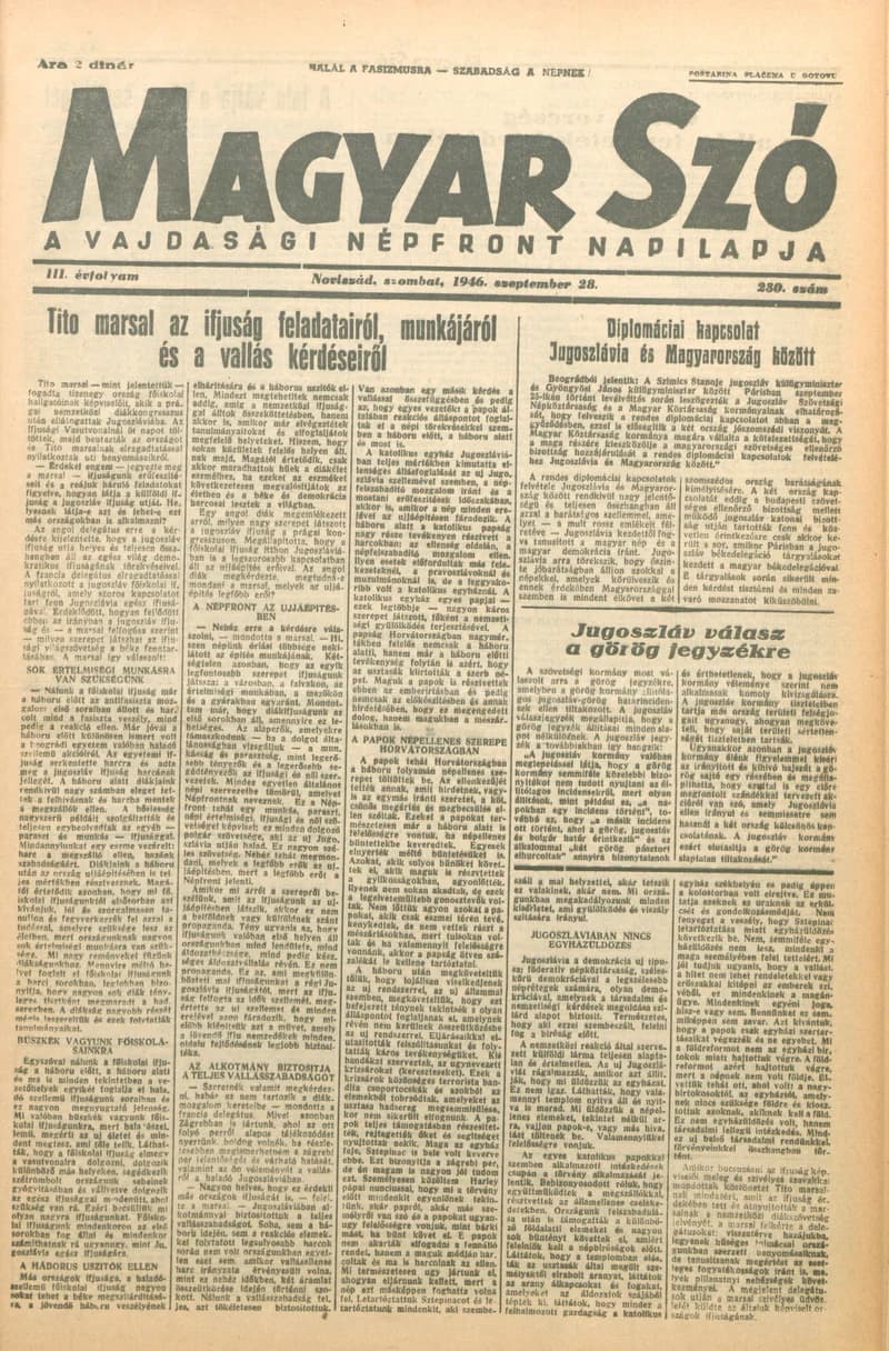 Magyar Szó, 3. évf. 1946. szeptember 28. 230. sz. 1–4. oldal