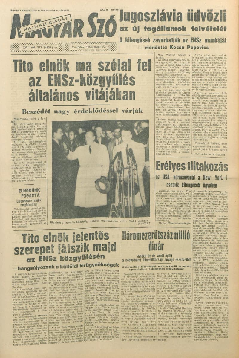 Magyar Szó, 17. évf. 1960. szeptember 22. 223. sz. 1–22. oldal