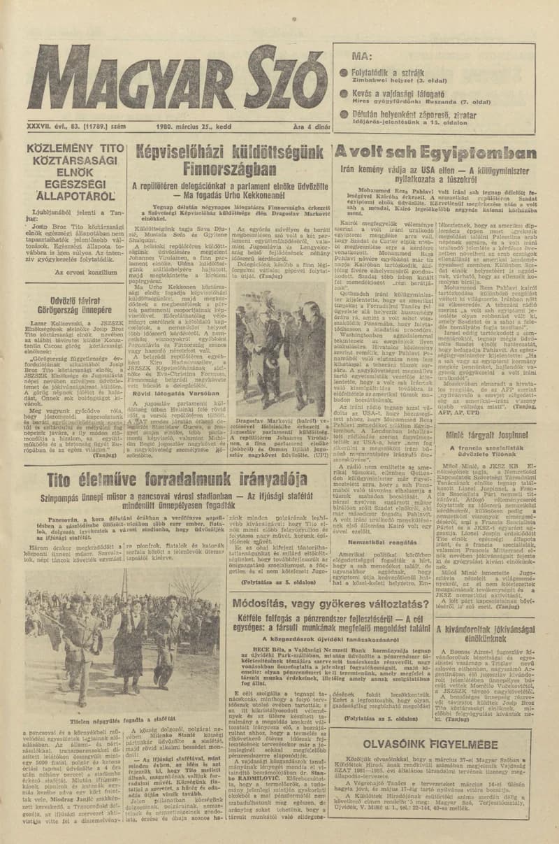 Magyar Szó, 37. évf. 1980. március 25. 83. sz. 1–20. oldal