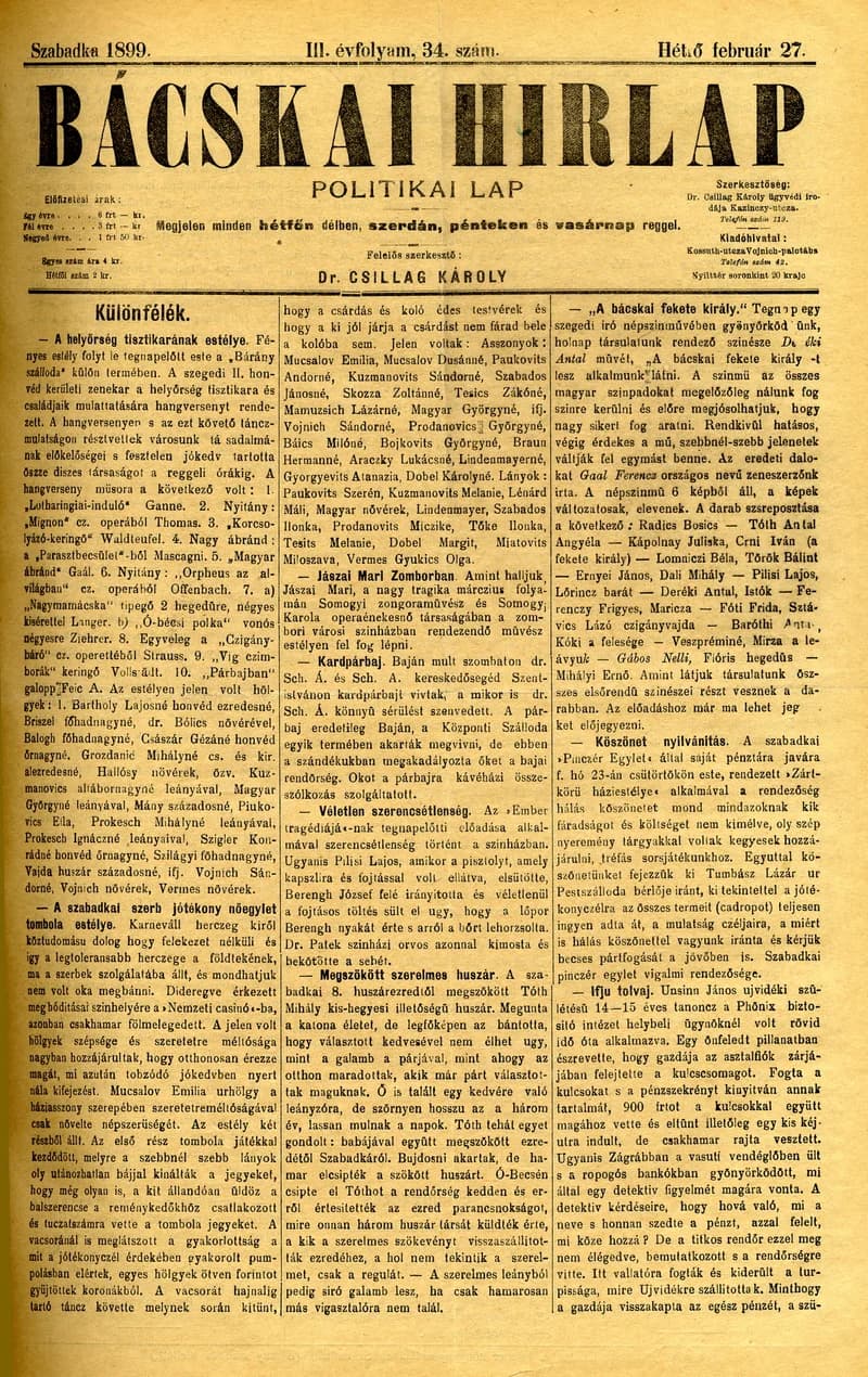 Bácskai Hirlap, 3. évf. 1899. február 27. 34. sz.