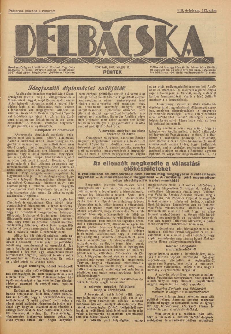 Délbácska, 8. évf. 1927. május 27. 122. sz.