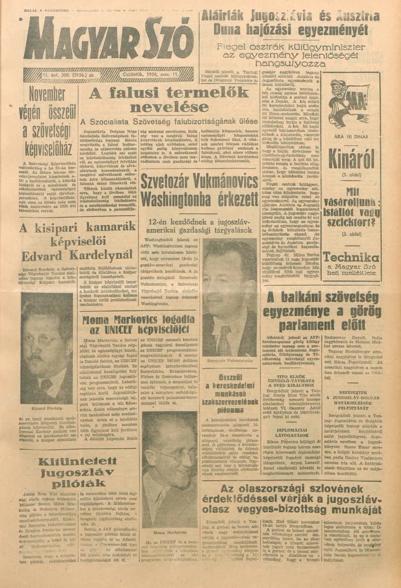 Magyar Szó, 11. évf. 1954. november 11. 308. sz. 1–12. oldal