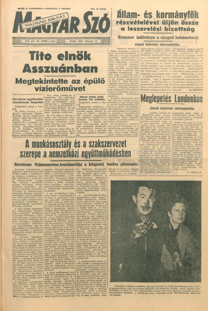 Magyar Szó, 19. évf. 1962. február 13. 42. sz. 1–16. oldal
