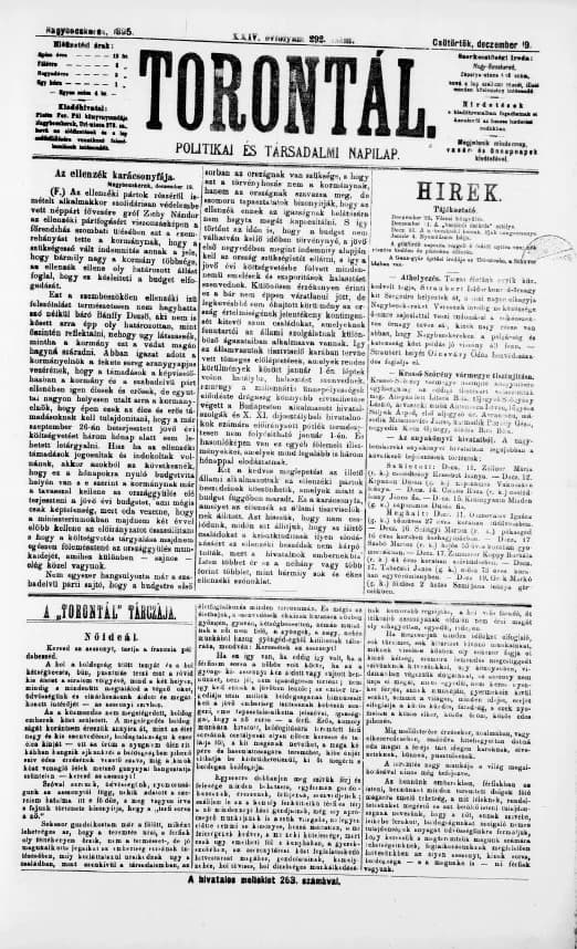Torontál, 24. évf. 1895. december 19. 292. sz.