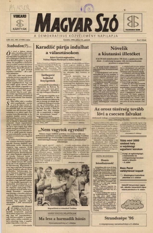 Magyar Szó, 53. évf. 1996. július 12. 163. sz. 1–16. oldal