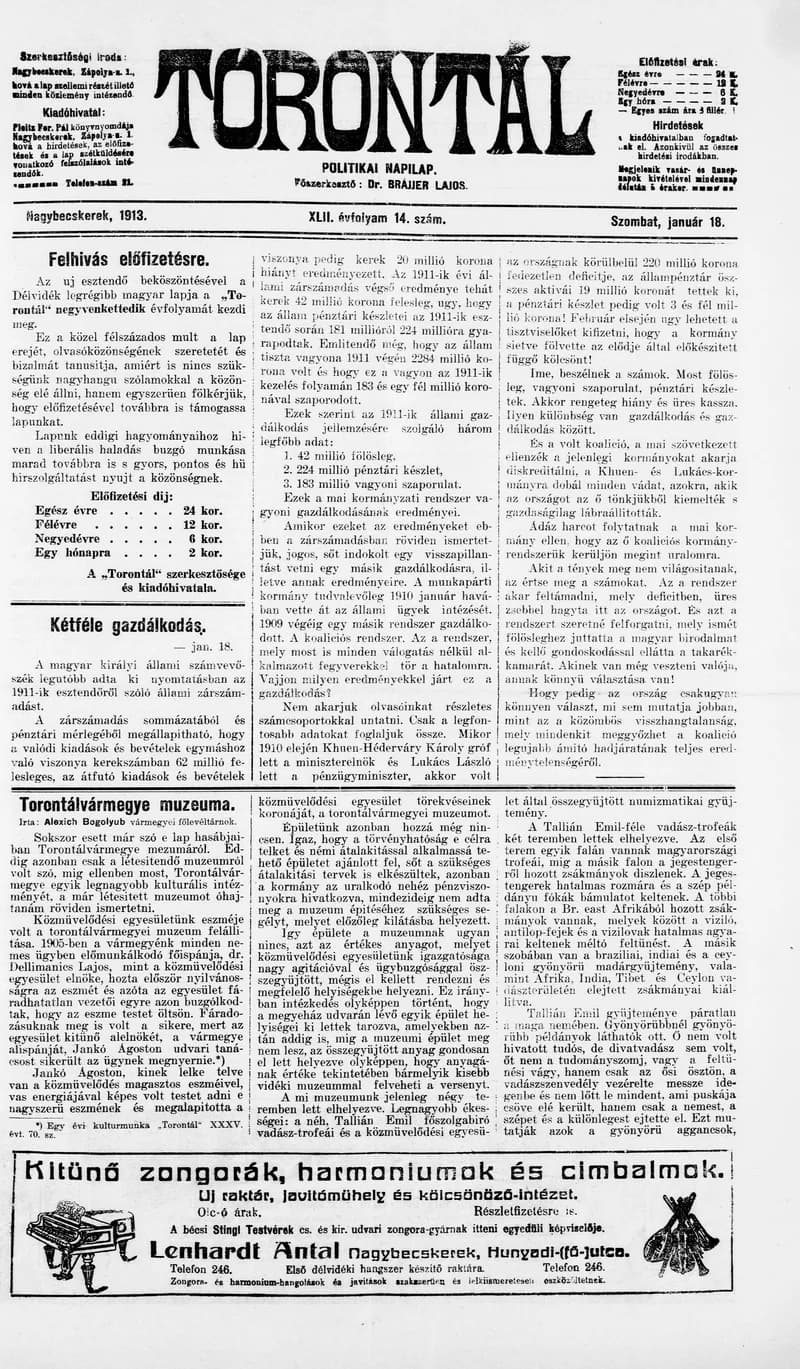 Torontál, 42. évf. 1913. január 18. 14. sz.