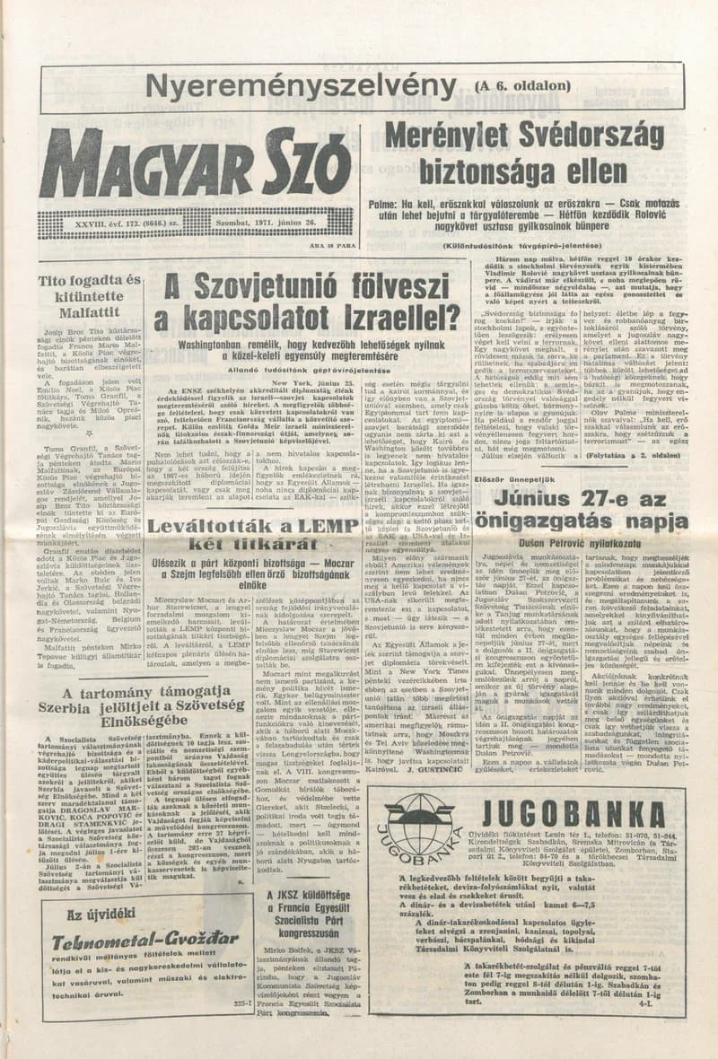 Magyar Szó, 28. évf. 1971. június 26. 173. sz. 1–20. oldal