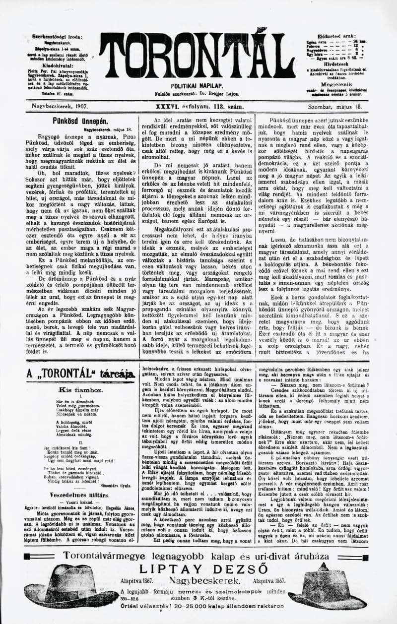 Torontál, 36. évf. 1907. május 18. 113. sz.