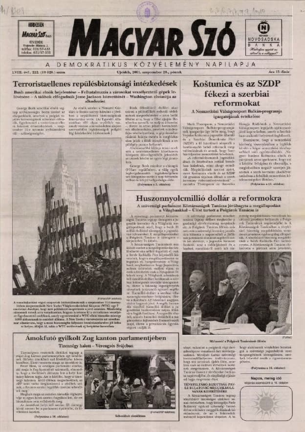 Magyar Szó, 58. évf. 2001. szeptember 28. 222. sz. 1–16. oldal