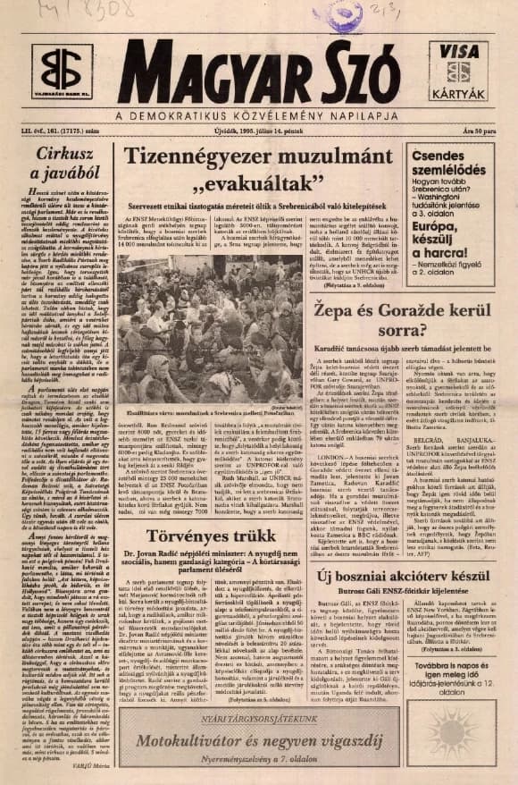 Magyar Szó, 52. évf. 1995. július 14. 161. sz. 1–16. oldal
