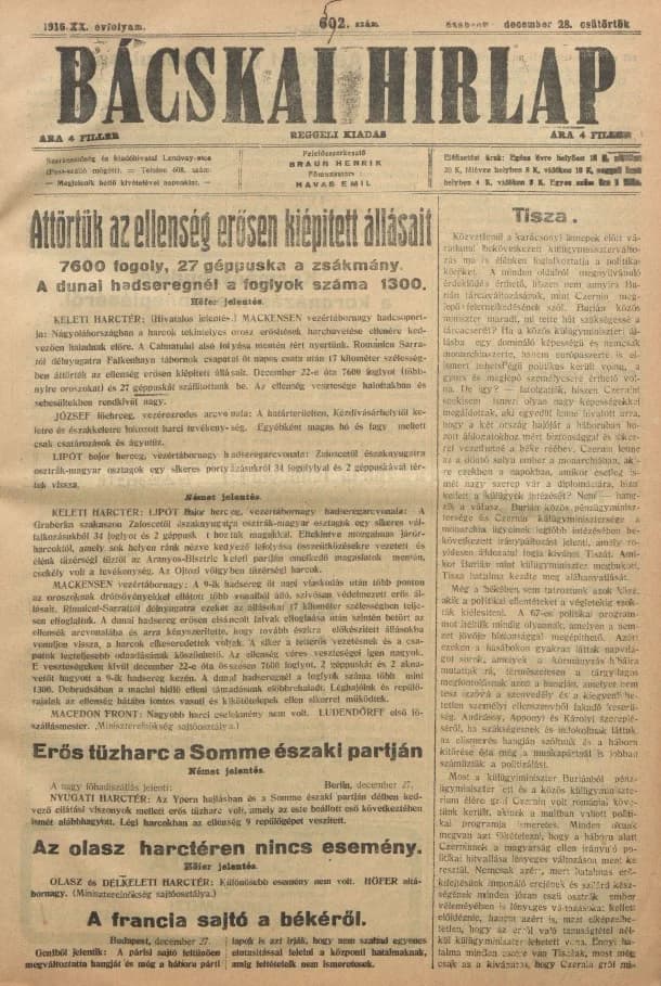 Bácskai Hirlap, 20. évf. 1916. december 28. 592. sz.
