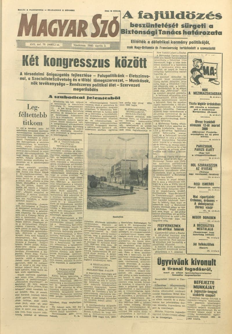 Magyar Szó, 17. évf. 1960. április 3. 79. sz. 1–30. oldal