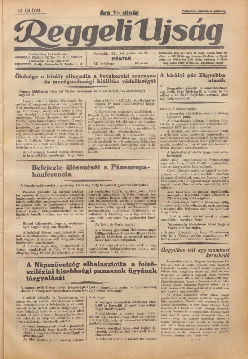 Reggeli Újság, 12. évf. 1931. január 23. 18. sz.