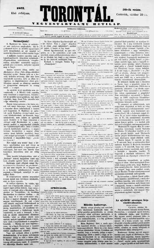 Torontál, 1. évf. 1872. október 24. 30. sz.