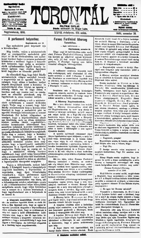 Torontál, 27. évf. 1898. november 28. 271. sz.