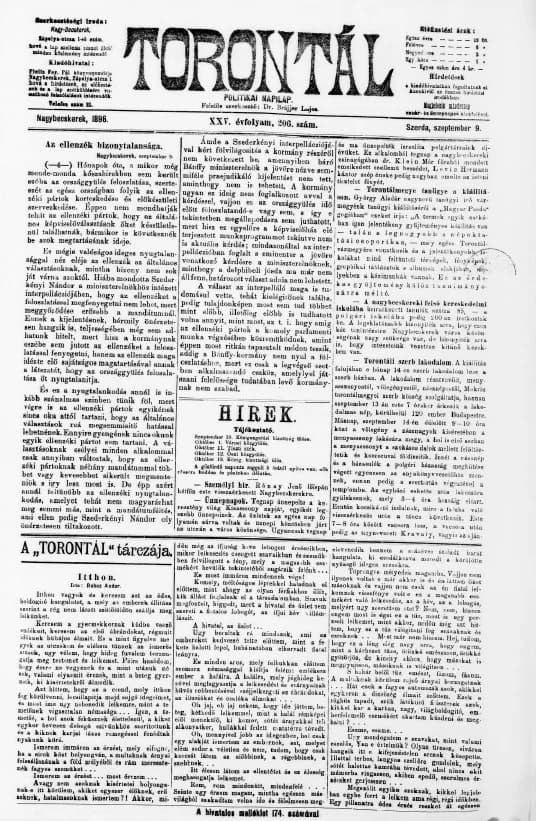 Torontál, 25. évf. 1896. szeptember 9. 206. sz.