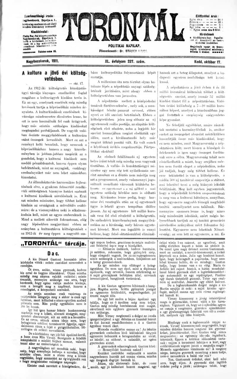 Torontál, 40. évf. 1911. október 17. 237. sz.