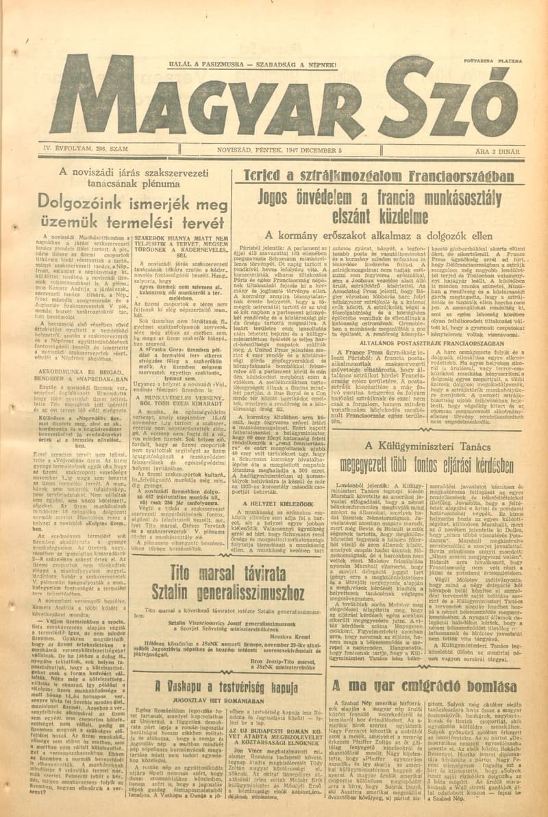 Magyar Szó, 4. évf. 1947. december 5. 296. sz. 1–6. oldal