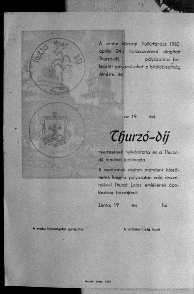 Dokumentumok a Thurzó-díjról