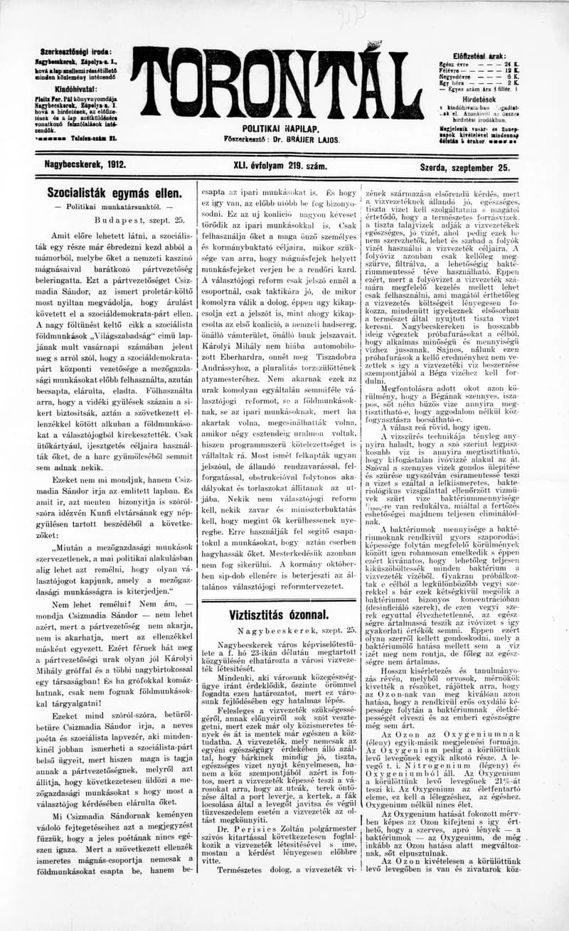 Torontál, 41. évf. 1912. szeptember 25. 219. sz.