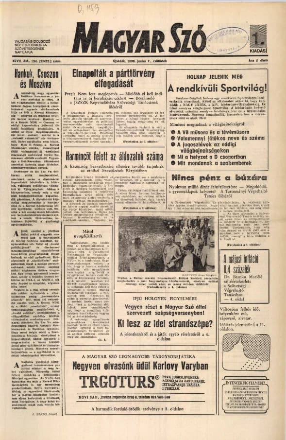 Magyar Szó, 47. évf. 1990. június 7. 154. sz. 1–16. oldal