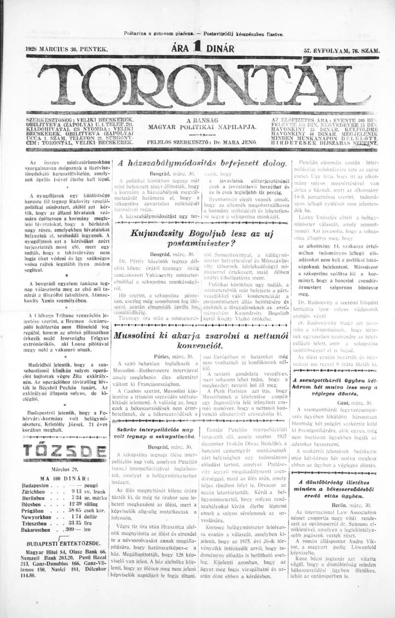 Torontál, 57. évf. 1928. március 30. 76. sz.
