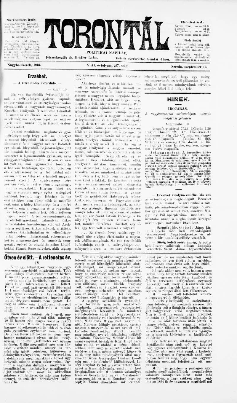 Torontál, 42. évf. 1913. szeptember 10. 207. sz.