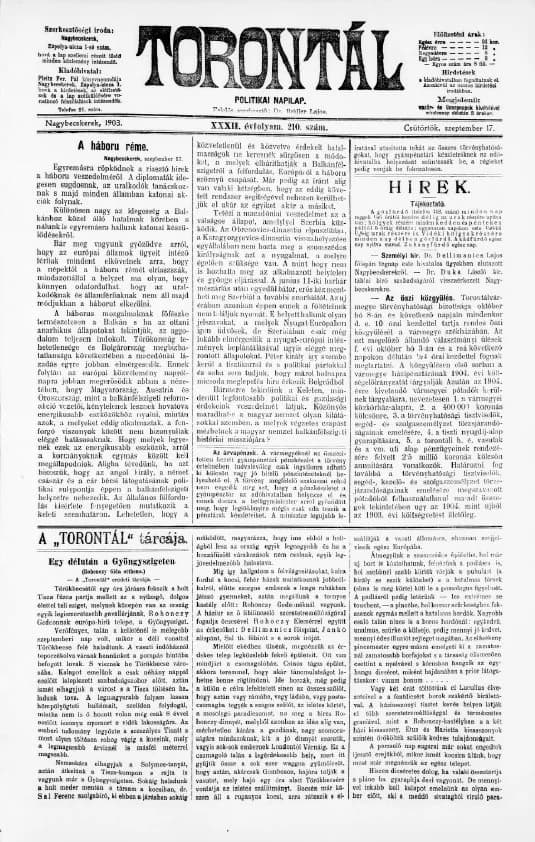 Torontál, 32. évf. 1903. szeptember 17. 210. sz.