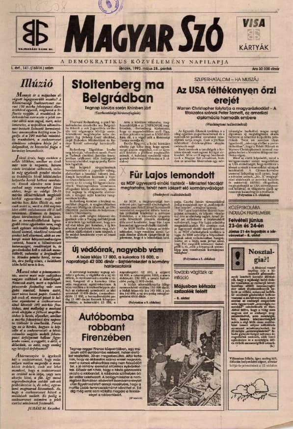 Magyar Szó, 50. évf. 1993. május 28. 141. sz. 1–16. oldal