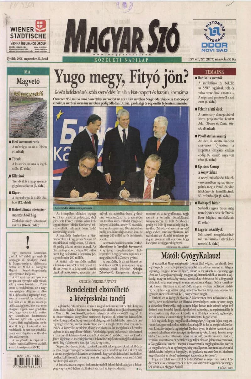 Magyar Szó, 65. évf. 2008. szeptember 30. 227. sz. 1–20. oldal