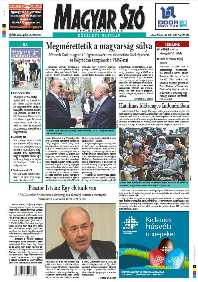 Magyar Szó, 69. évf. 2012. április 12. 83. sz. 1–20. oldal