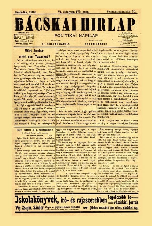Bácskai Hirlap, 6. évf. 1902. augusztus 30. 175. sz.