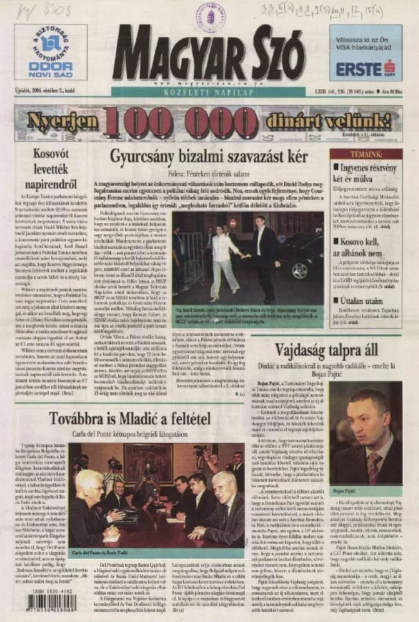 Magyar Szó, 63. évf. 2006. október 3. 230. sz. 1–20. oldal