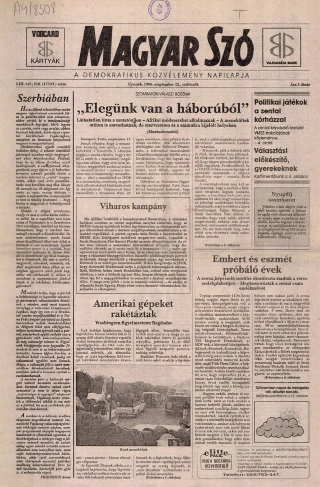 Magyar Szó, 53. évf. 1996. szeptember 12. 216. sz. 1–16. oldal