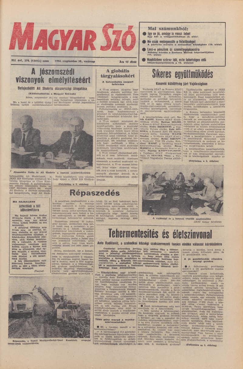 Magyar Szó, 41. évf. 1984. szeptember 30. 270. sz. 1–32. oldal