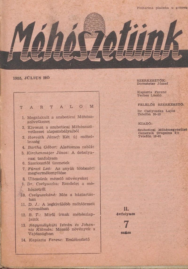 Méhészetünk, 2. évf. 1955. július 1. 7. sz.