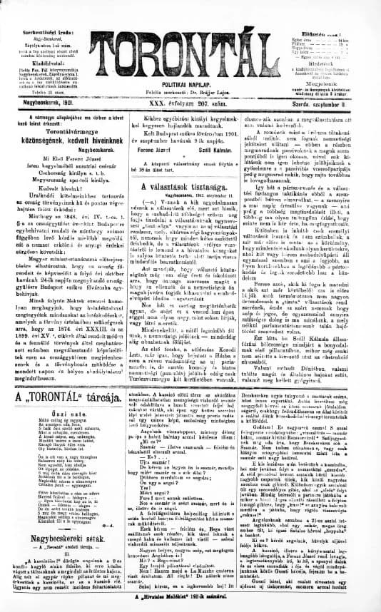 Torontál, 30. évf. 1901. szeptember 11. 207. sz.