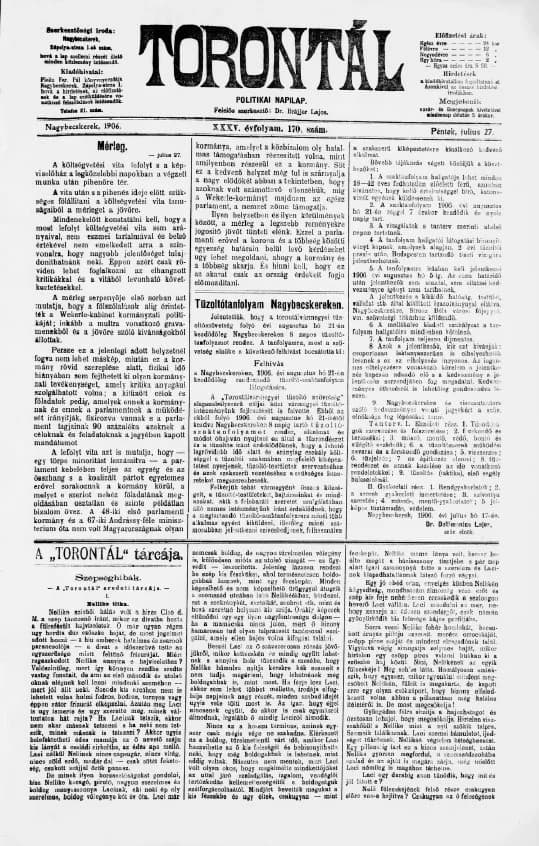 Torontál, 35. évf. 1906. július 27. 170. sz.